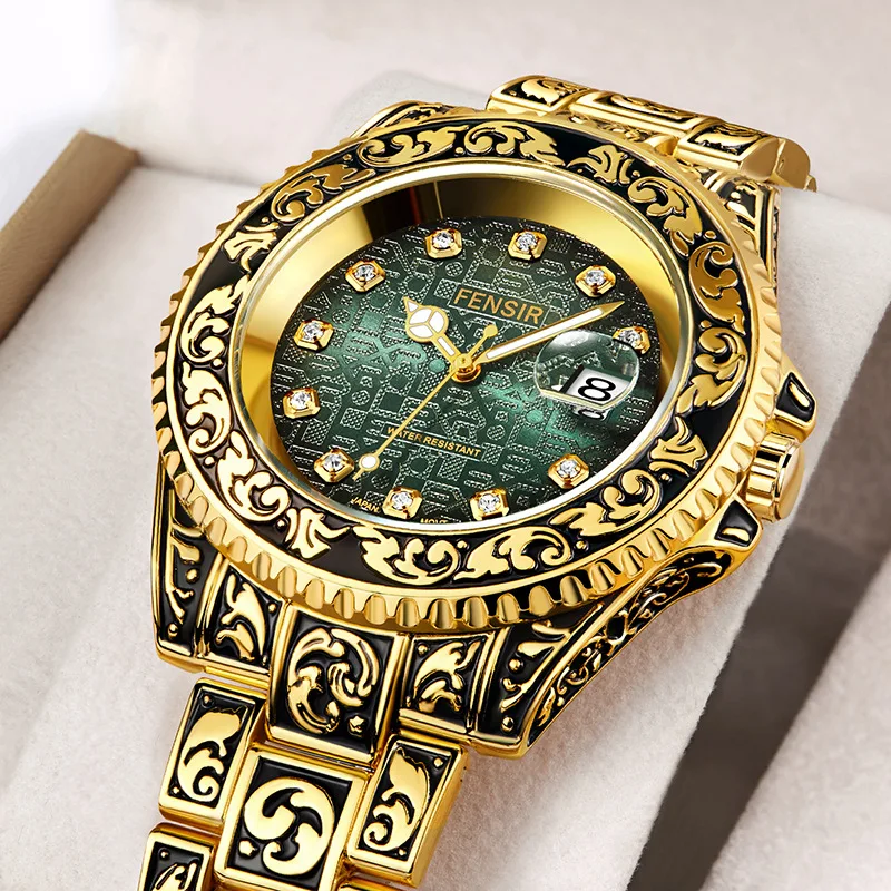 

Hot Selling Gradient Color Retro Carved Stripes Quartz Watch Men Luminous High Quality Medieval Premium Steel AAA Watch Clock