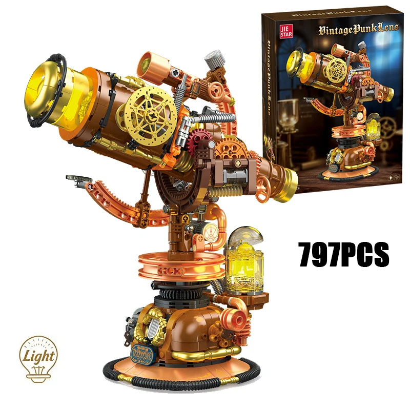 

797PCS Creative Punk Telescope Model Building Blocks With LED Light Construction Bricks Toy The Perfect Gift For Family