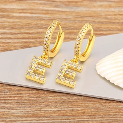 Mini Initial A-Z Letters Gold Color Hoop Earrings