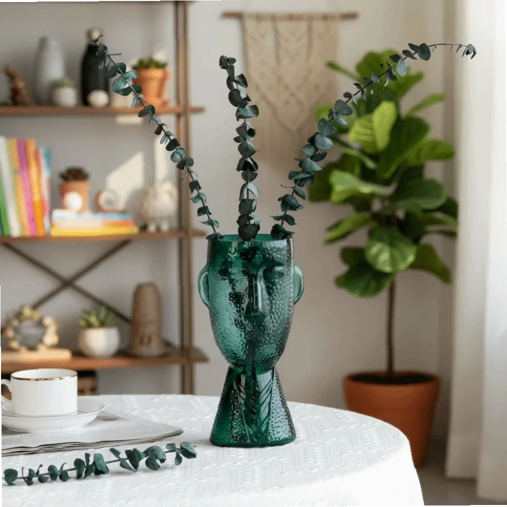 Creative Crystal Clear Human Face Vase Irregular Shape Artistic Hydroponic Vase Funny Glass Abstract