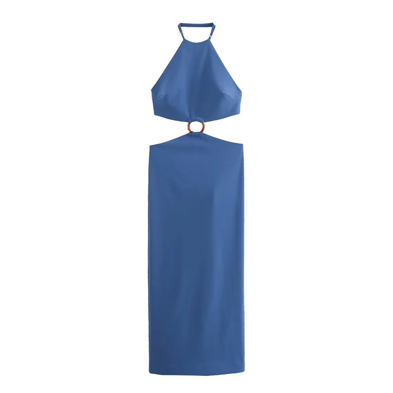 

Summer Women's Sleeveless Long Dress 2024 New Fashion Hanging Neck Collar Opening Design Sexy Waistless Chic Dresses