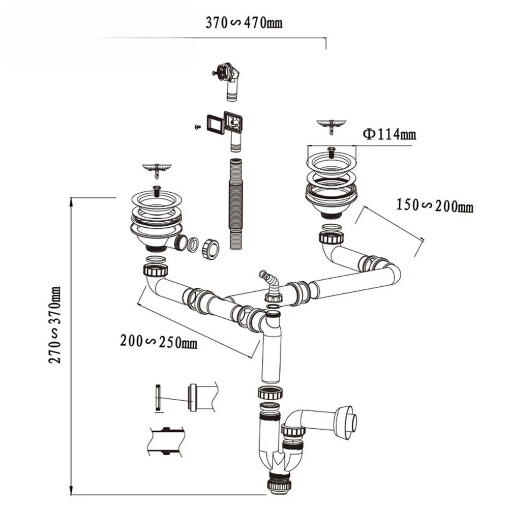 Double Slot 114mm Ground Pipe for Wall Mounted Sink Drain with Stainless Steel Liner PP PVC Construction White