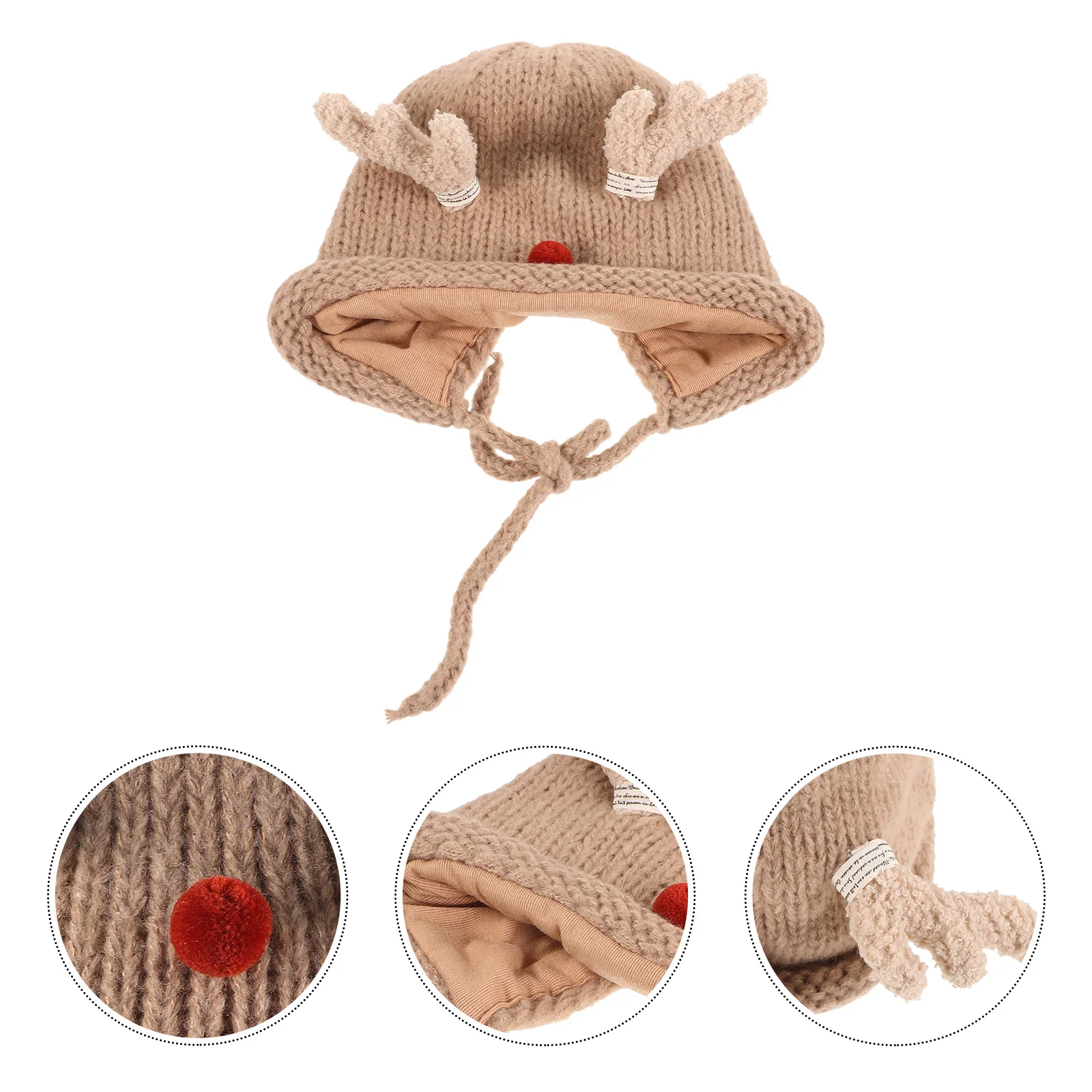 

Crochet Infant Toddler Christmas Hats Red Nose Deer Antler Baby Yarn Warm Decorative Xmas Festival Holiday Ear Protection Soft