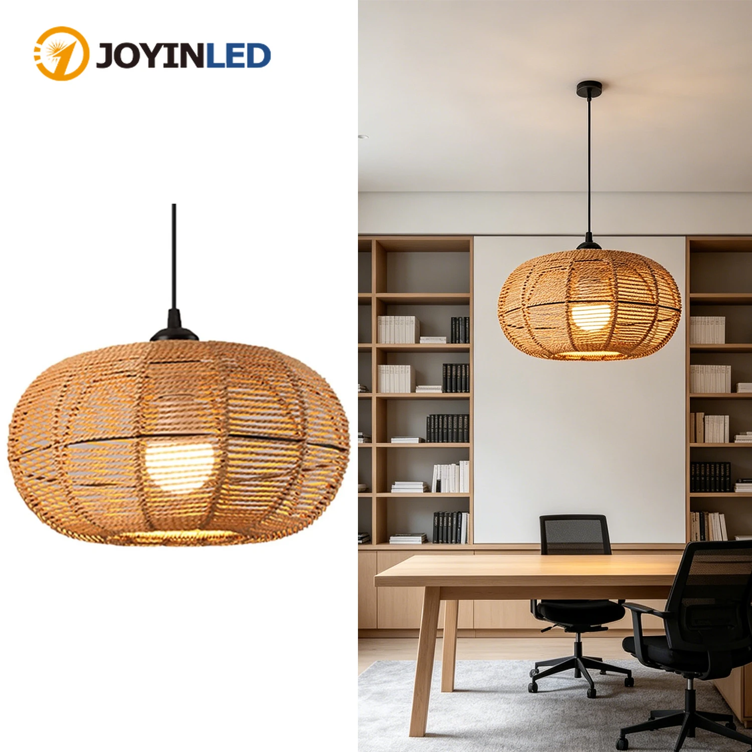 30CM Boho Paper Rope Lamp Shade Flush Mount Hanging Light Fixtures Rattan Pendant Lamp Covers for Kitchen Island Dinning Table