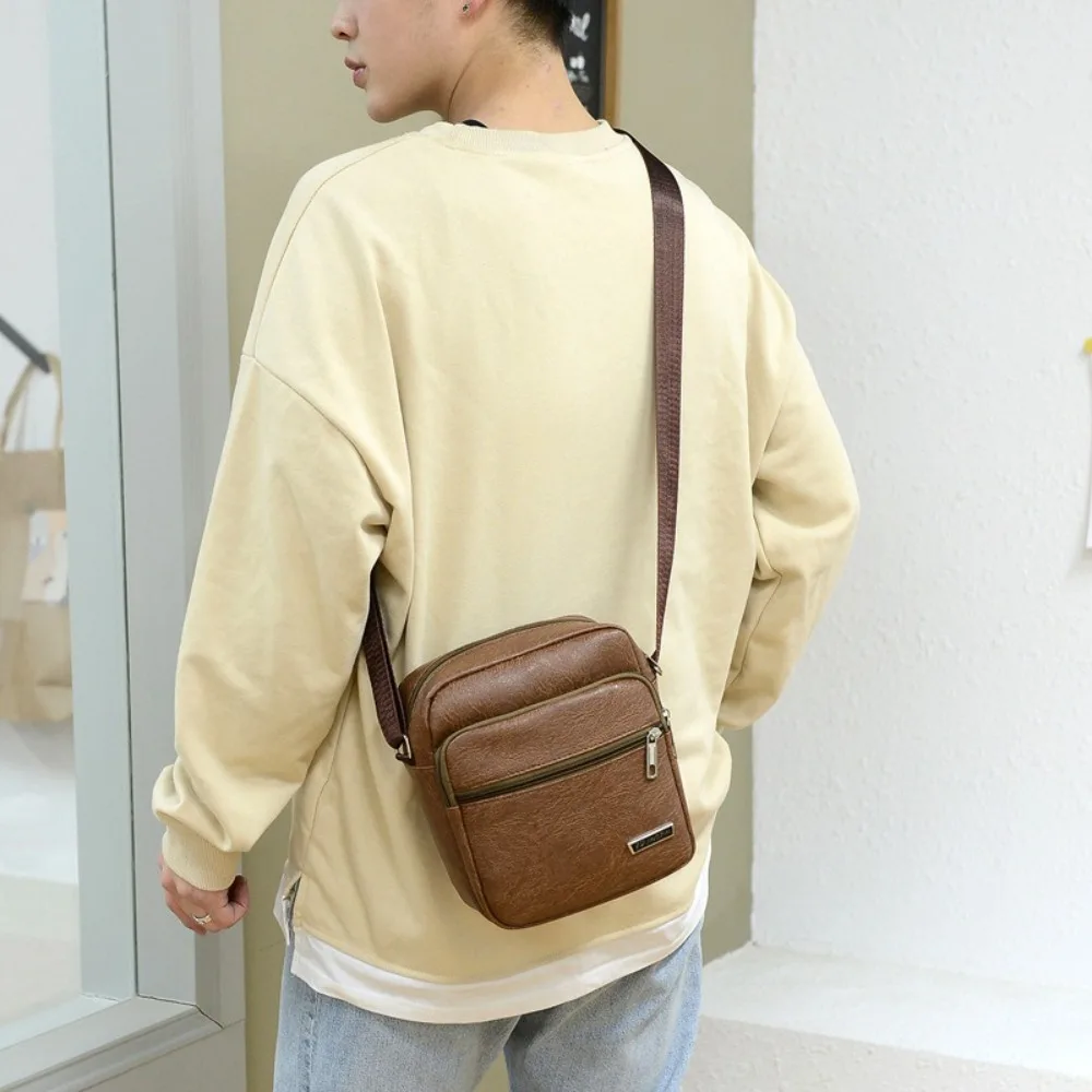 Bolso cruzado informal de cuero PU con cremallera, bolso de hombro con múltiples bolsillos, bolso de mano, bolso de negocios para hombre, viaje