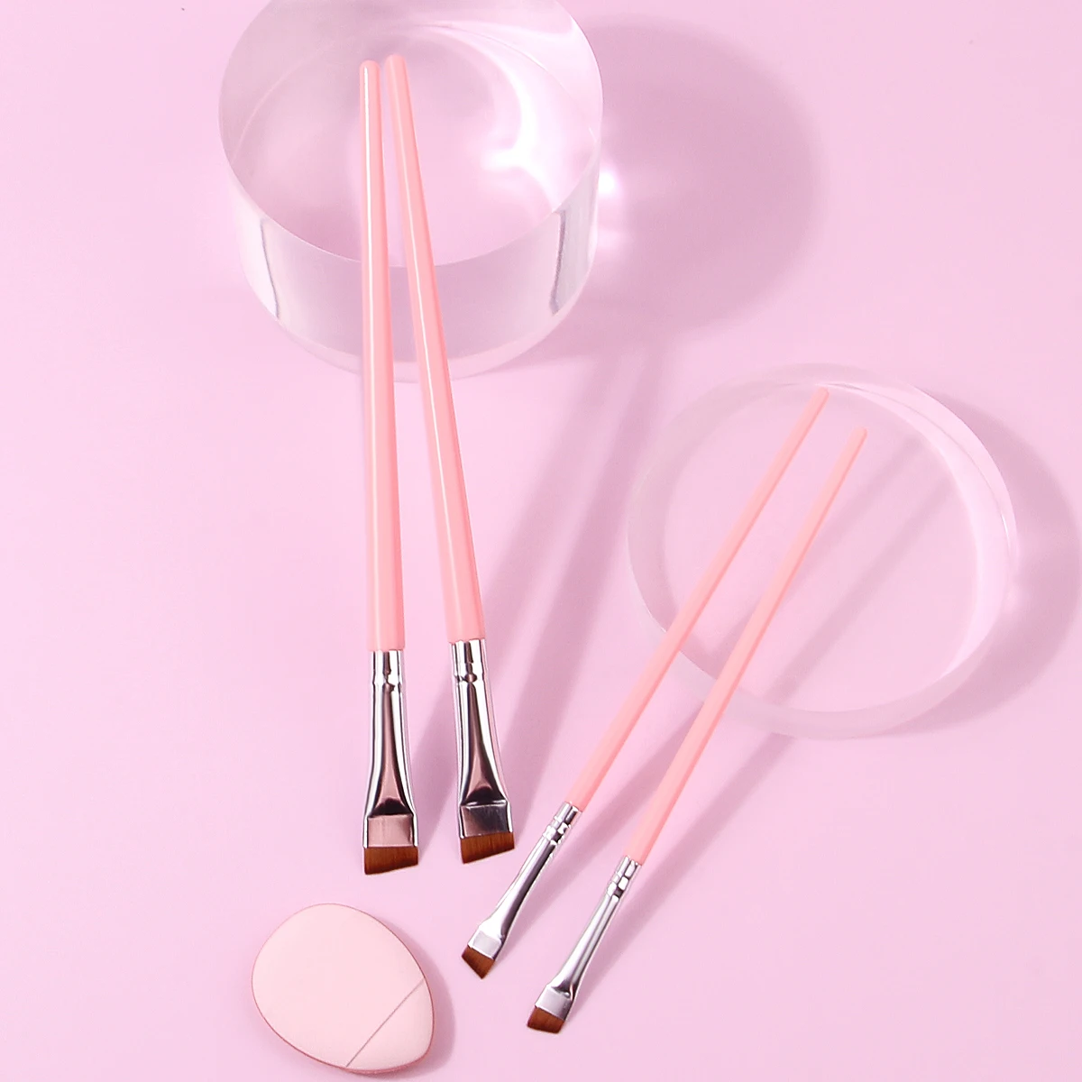 5pcs fashion pink makeup brush blade eyeliner brush oblique eyebrow brush soft sponge makeup tool combination