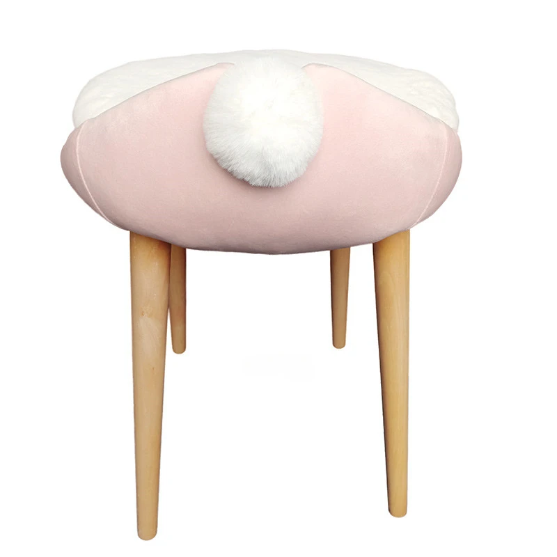 

Nordic Living Room Ottoman Luxury Dressing Stool Modern Minimalist Rabbit Tail Makeup Stool Ins Makeup Cute Solid Wood Ottoman