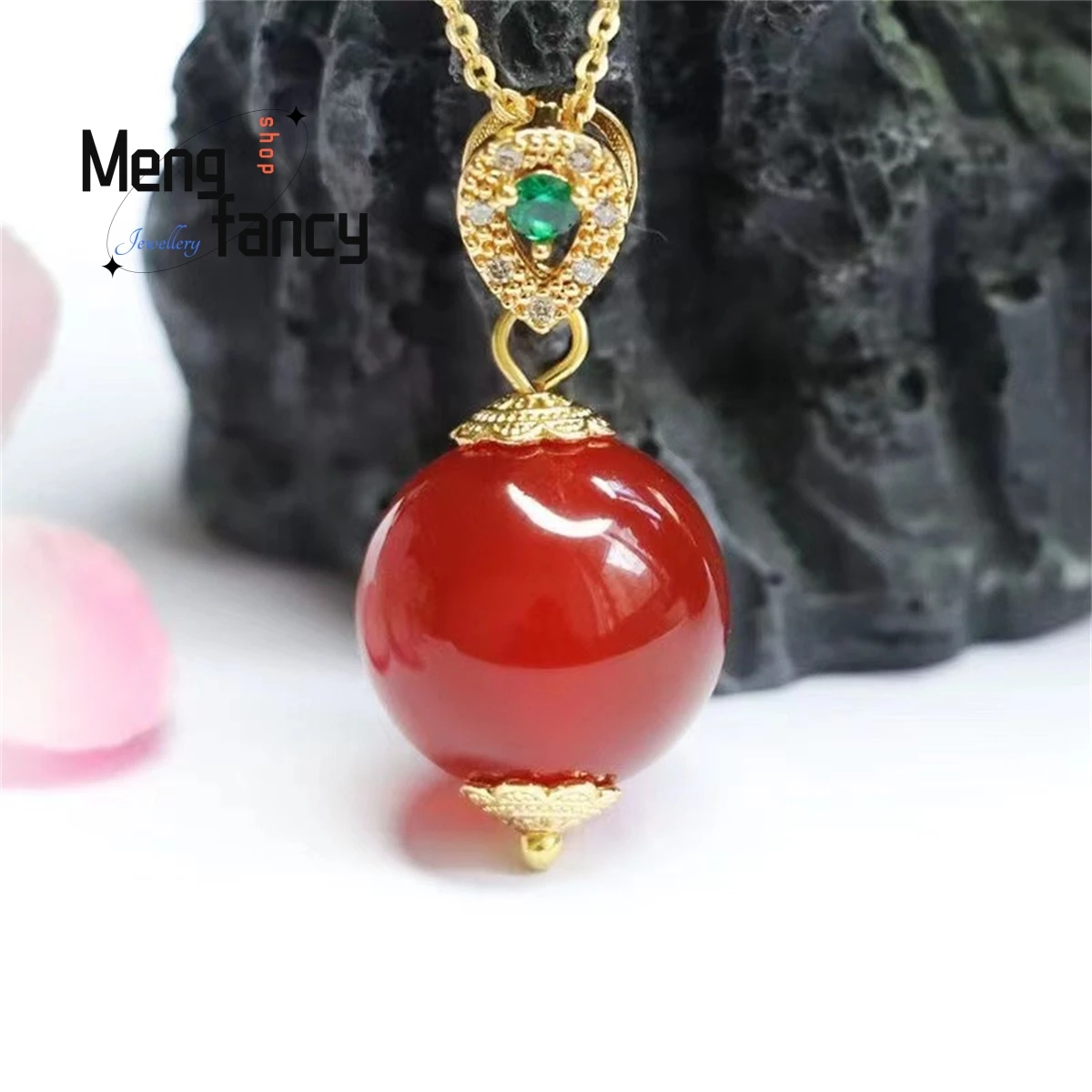 

Natural Red Agate Round Beads Jade Chalcedony Green Treasure Necklace Simple Elegant Personalized Fashion Versatile Fine Jewelry