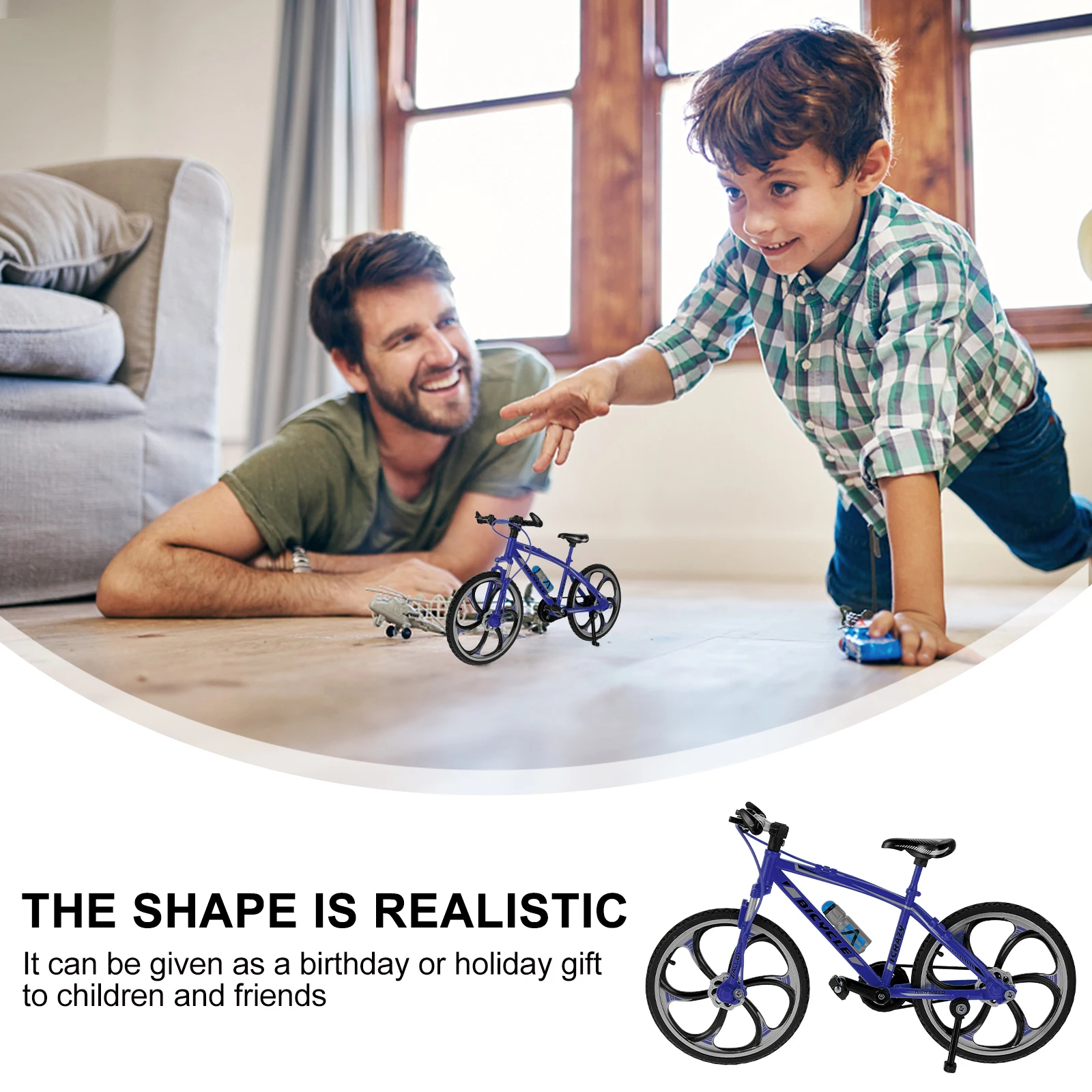 Mini giocattolo per bici da dito Forma realistica Antistress Bicicletta blu Bomboniere per bambini Materiale in lega Giocattolo da allenamento con movimento flessibile