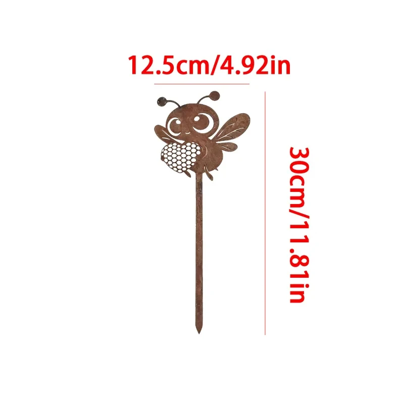 1Pc Iron Garden Decoration Stake, Bee-Shaped Garden Stake, Cute Cartoon Image of a Little Bee Holding a Beehive, Garden Elf,