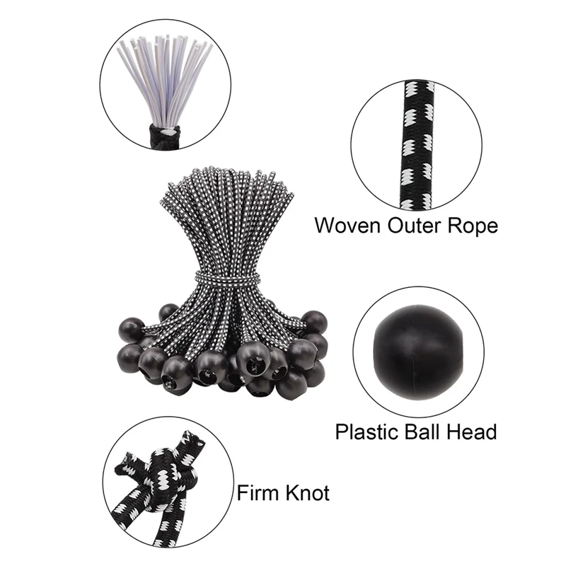 50 PCS 6Inch Tarpaulin Bungee Balls Black Rubber Small Bungee Cords Heavy Duty, Short Elastic Flag Bungees image 5