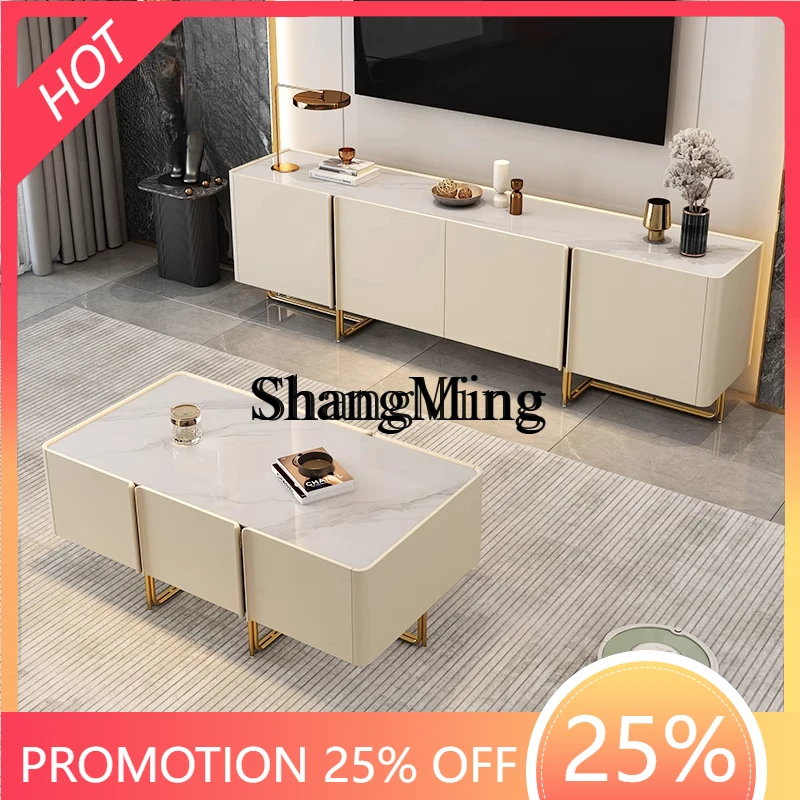 

FG good-looking Modern Simple TV Cabinet Coffee Table Combination Set Villa Living Room Bedroom Storage Floor Cabinet