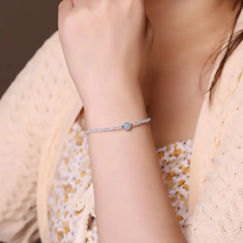 Pale Blue Natural Aquamarine Bracelet for Women Niche Design Best Friend Gift Courage Stone Friendship Bonding Crystal Jewelry