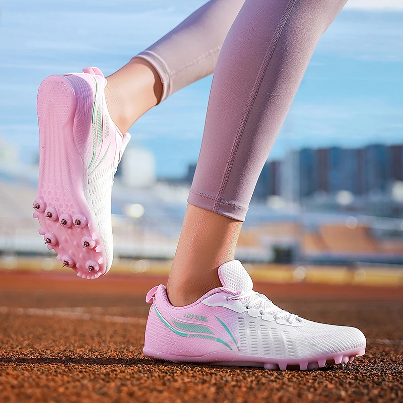 New Men's and Women's Track and Field Shoes Mesh Breathable Campus Anti Slip Competition Lightweight Track and Field Shoes