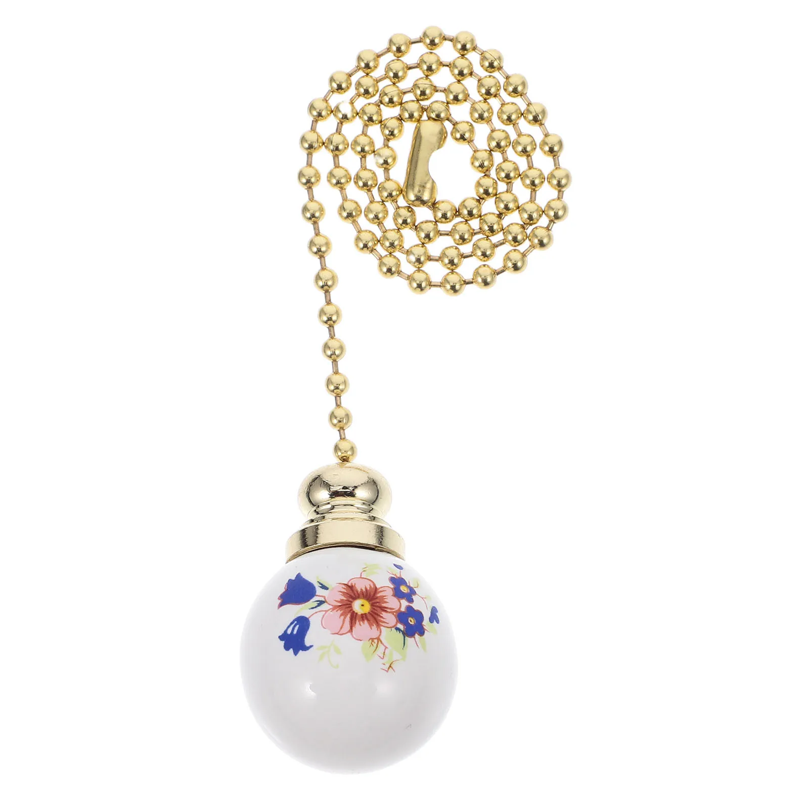 

Vintage Style Pull Chain Ceiling Fan Light Fixtures Floral Pattern Decorative Pull Cord Lamp Chain Lighting Ornament