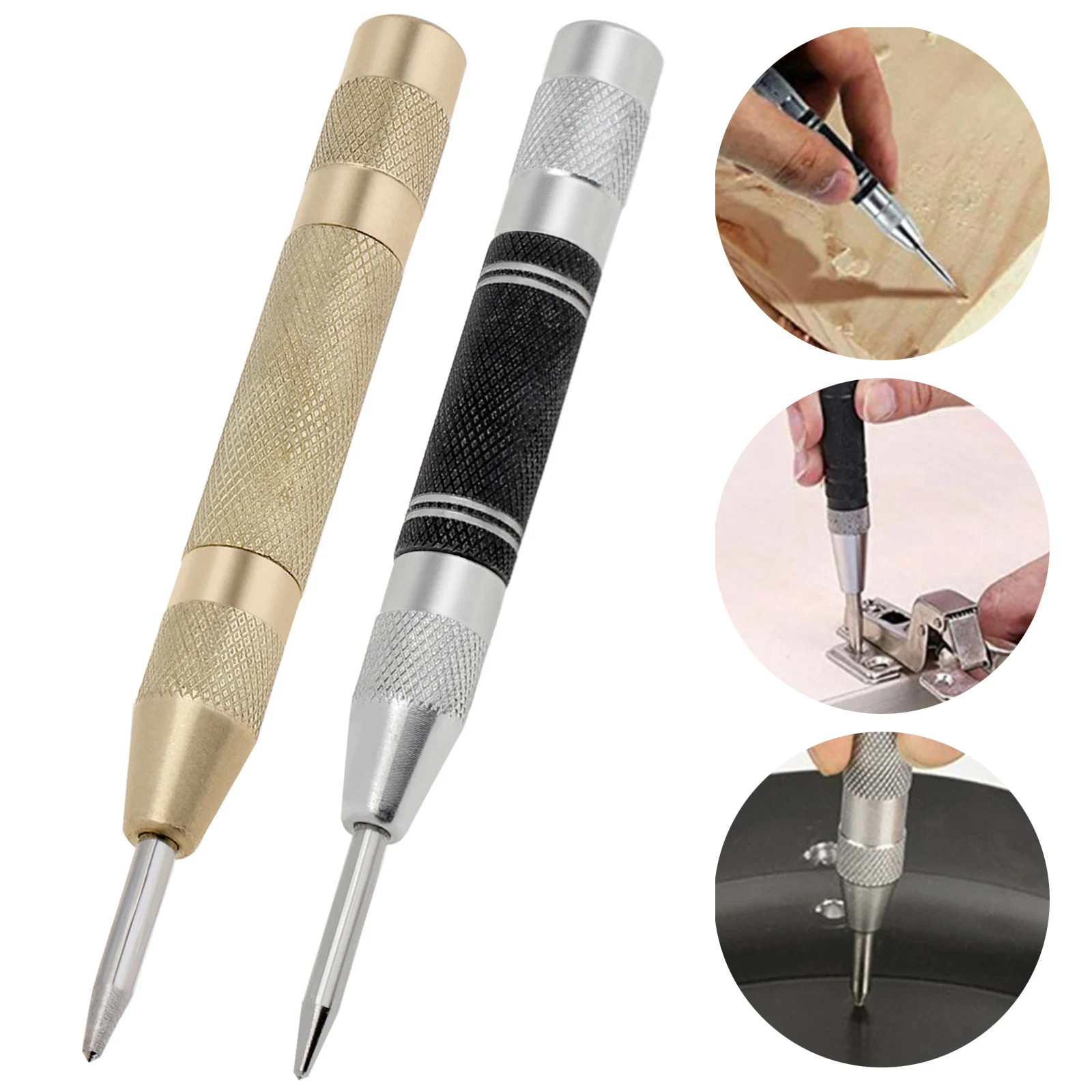 5 inch Strong Spring Adjustable Impact Automatic Center Punch for Loaded Locator/ Dent Marker Hand Tools with 2 Spare Thimble