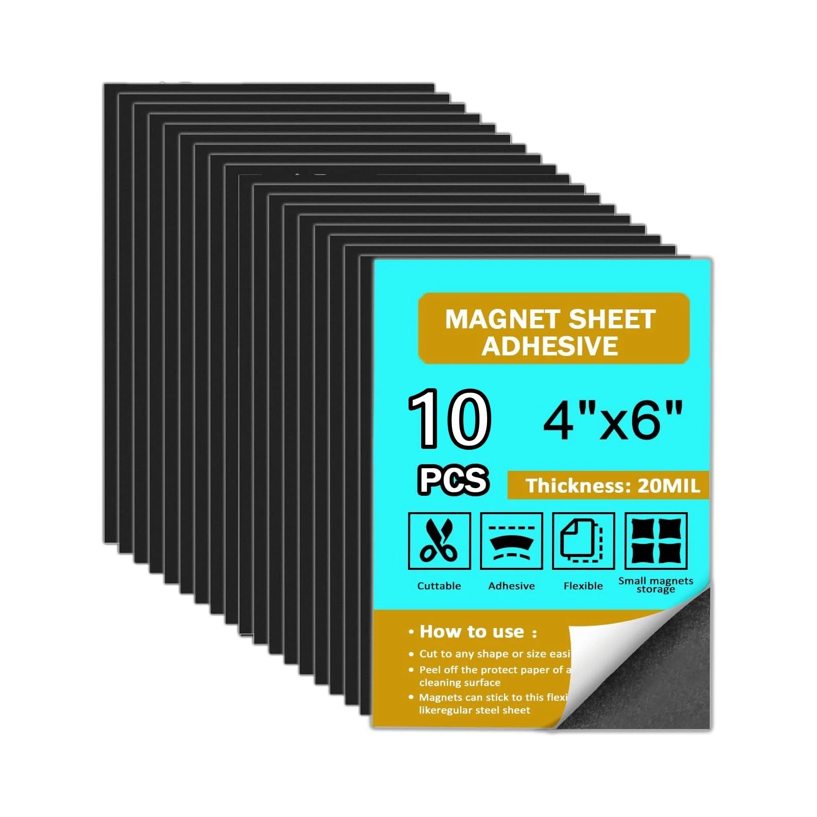 10 Pcs 4x6 Inch Magnetic Sheets With Adhesive Backing, Flexible Self Adhesive Magnet Paper, Cuttable Magnetic Sticker Sheets