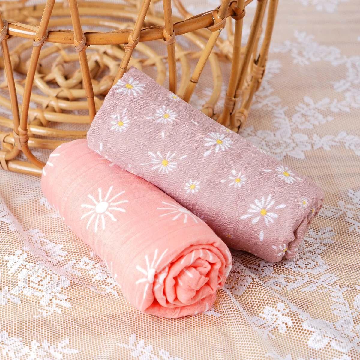 طقم مناشف أطفال ناعمة للرضع ، غطاء عربة أطفال ، بطانيات تصوير ، قماط موسلين قطني ، 2 روض