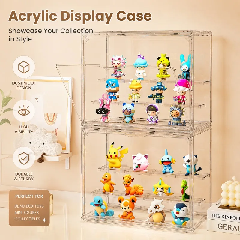 Vitrine en acrylique transparente pour figurines, organisateur empilable pour boîtes mystères, présentoir anti-poussière pour jouets avec niveaux étagés