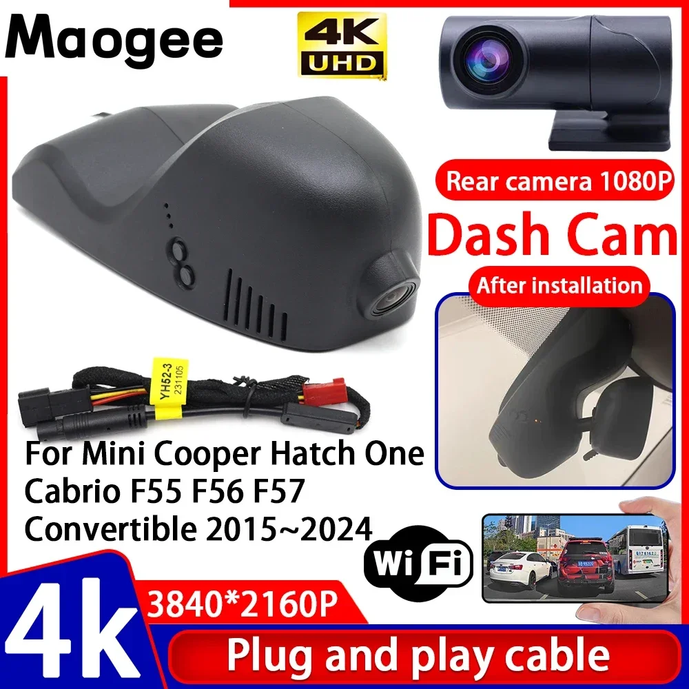Grabadora de Video con Visión Nocturna 4K, DVR para Auto, Plug and Play, Cámara para Tablero, para Mini Cooper Hatch One Cabrio F55 F56 F57 Convertible 2015~2024