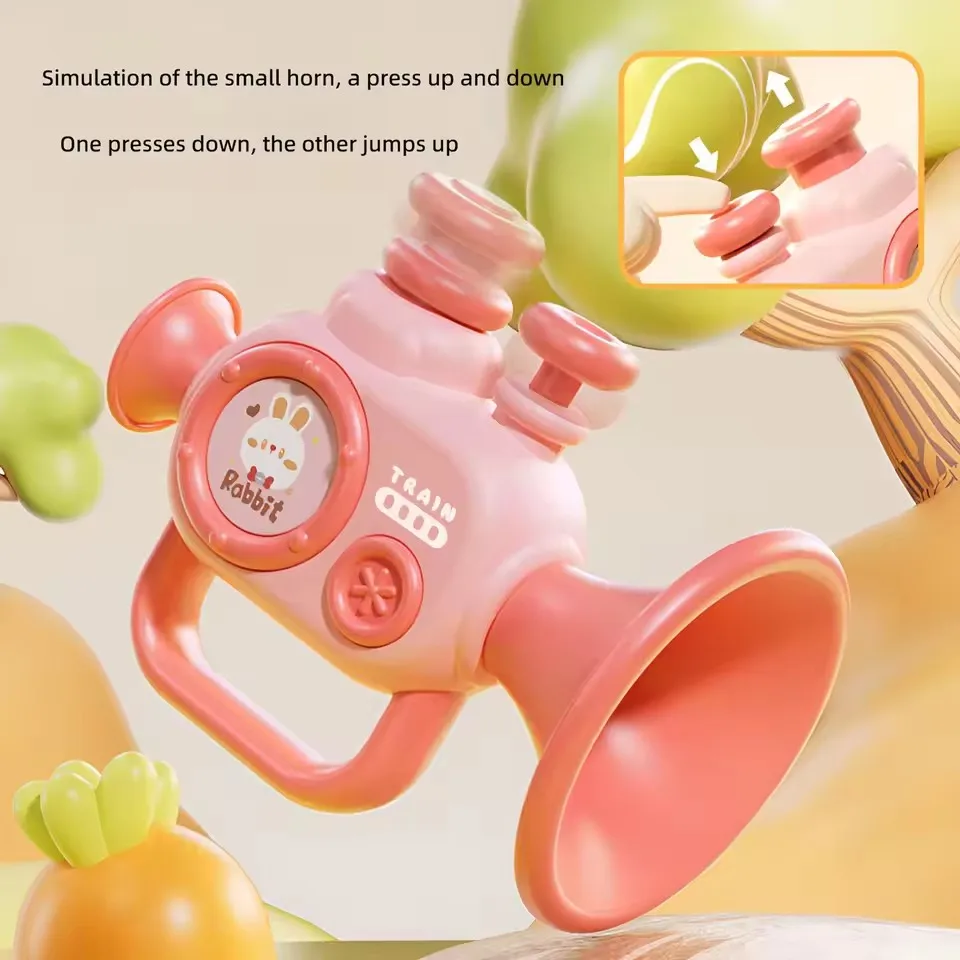 Baby Early Learning Whistle Musical Instrument Trumpet Toy Speech Enhancement Cartoon Hanging Rope for Kids Musical Play Gift