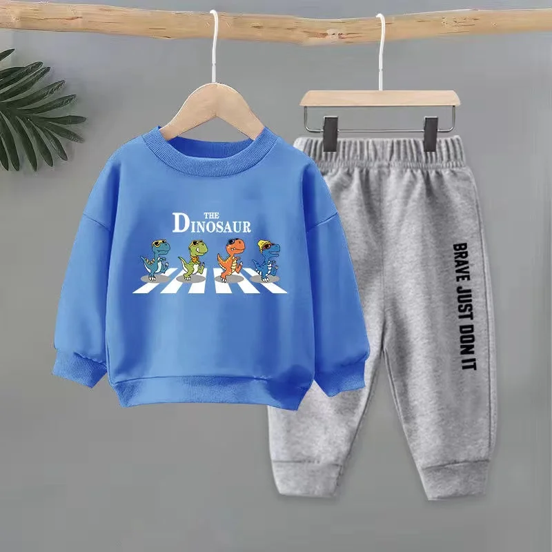 Autumn Baby Girl Clothes Set Children Boys Cartoon Dinosaur Printing Sweatshirt Top and Pants Bottom Two Piece Suit Tracksuit
