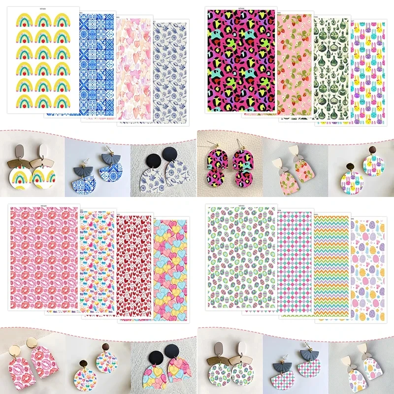 Valentines Day Color Pattern Polymer Clay Transfer Paper Water Soluble Disposable Sticker Tool Earring Jewelry Making Supplies