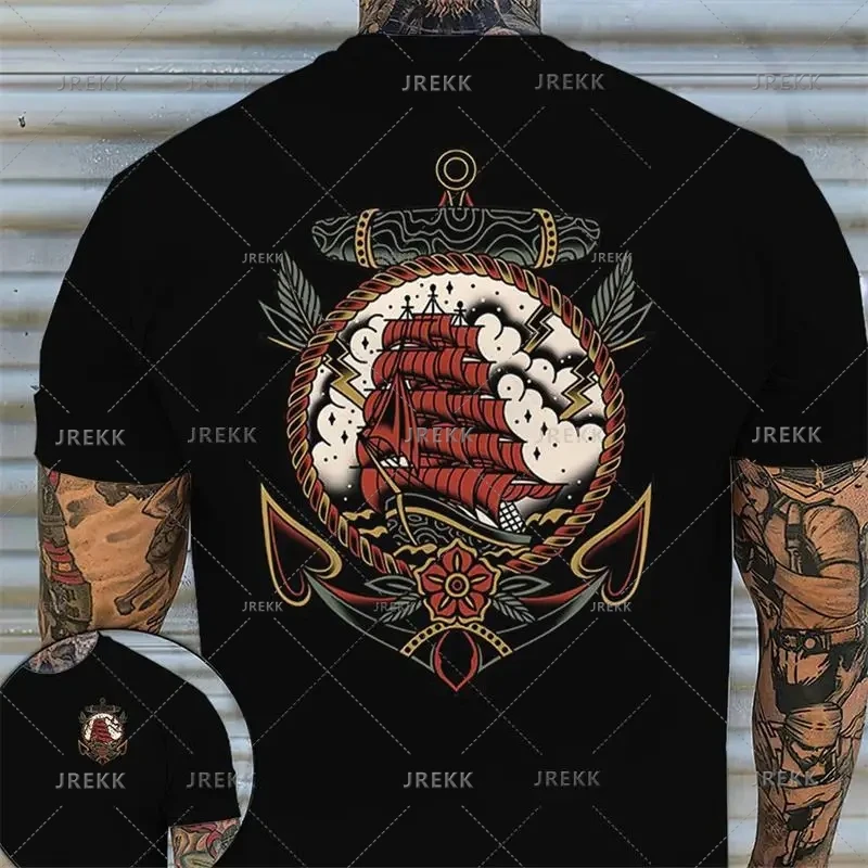 Old School Sailor Tattoo Unisex Oversized T-Shirt, Retro Sailing Ship Anchor Graphic Tee, Streetwear Cotton Top For Men Women