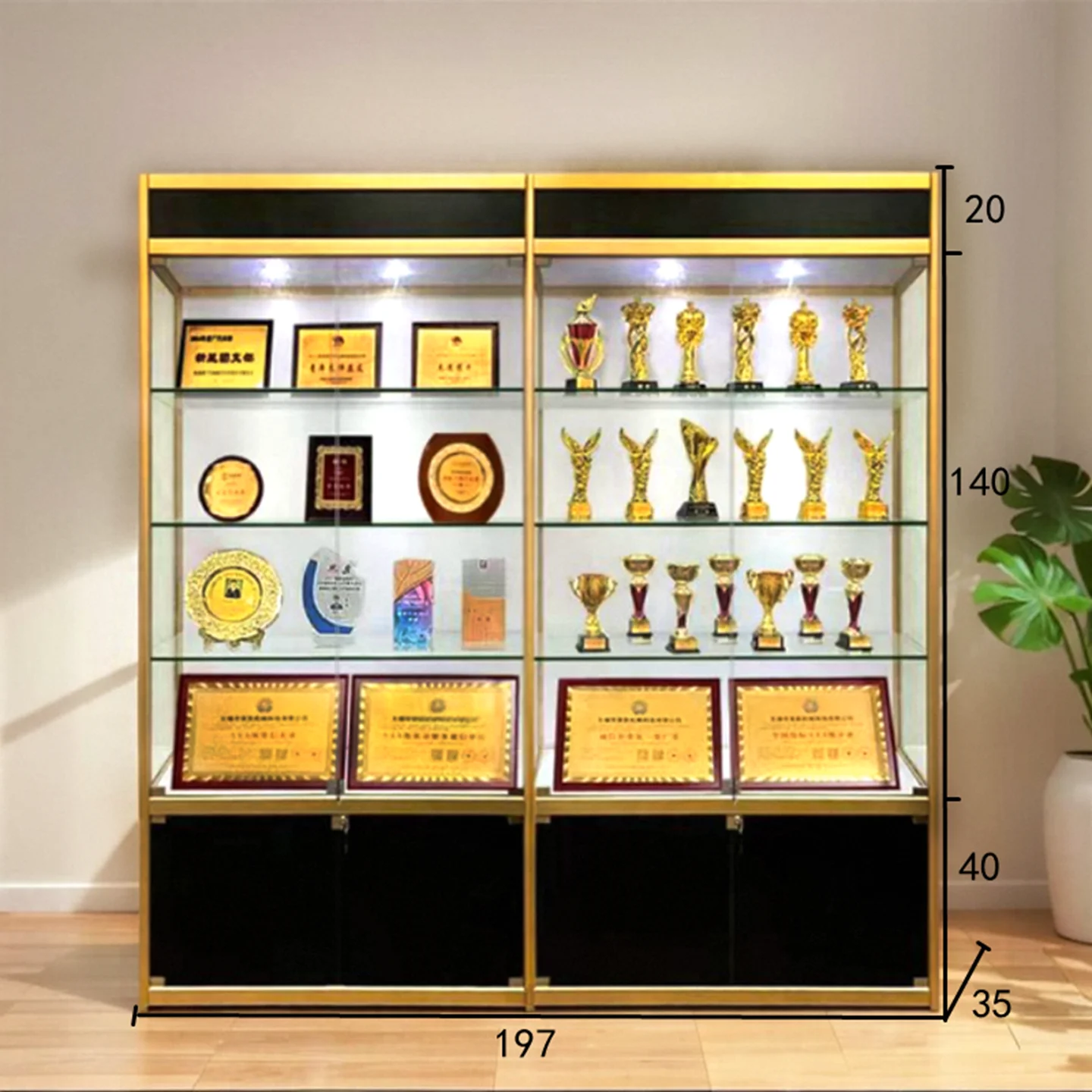 Glass Display Shanghai Honor Certificate Trophy Medal Points Cabinet Office Sample Showcase