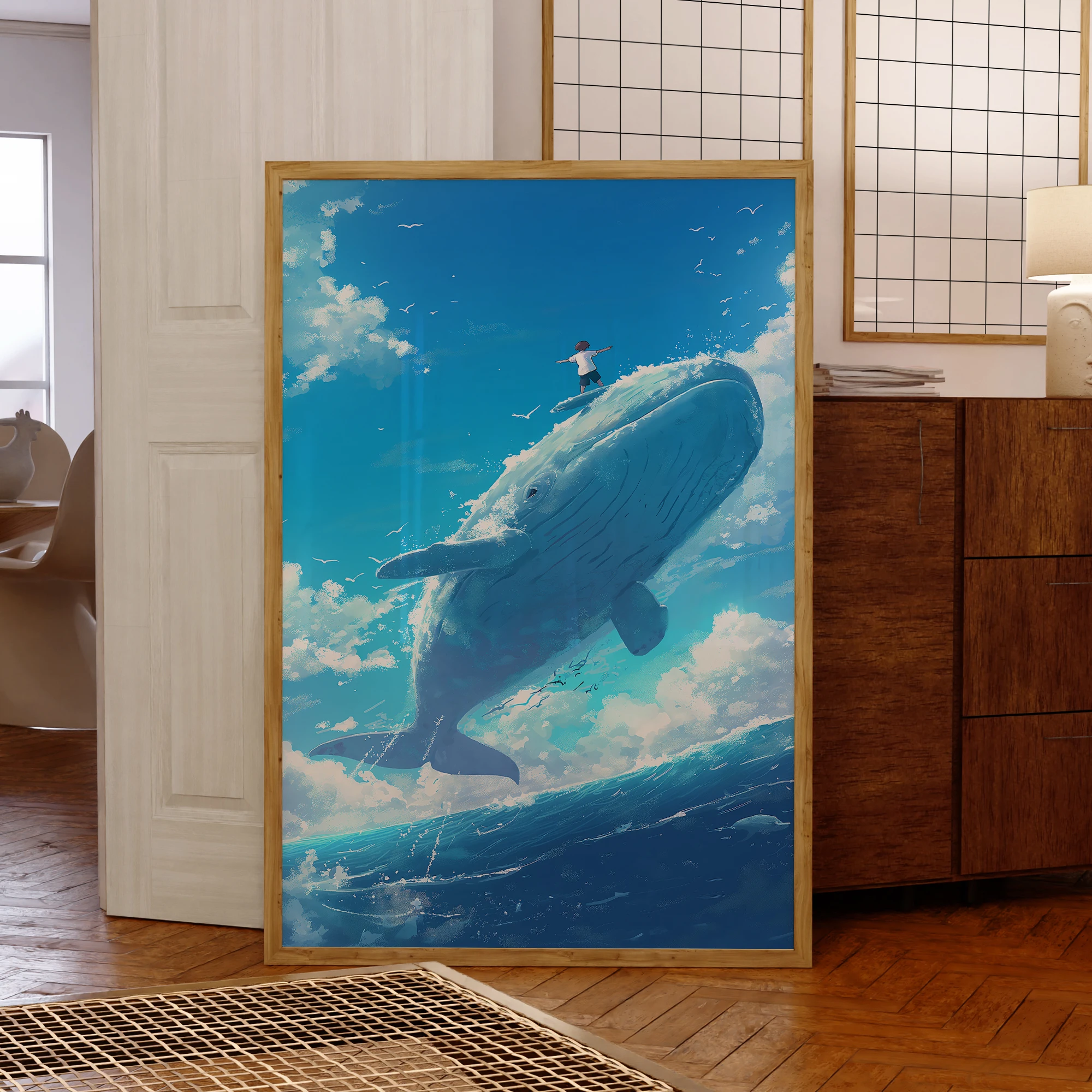 Modern Blue Sky And White Clouds Photo Whales Wall Art Prints Canvas Painting Poster Picture For Living Room Bedroom Home Decor