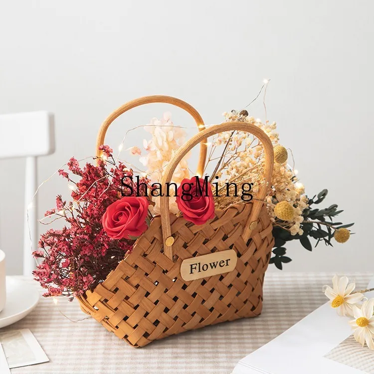 

PYH small flower basket bamboo woven basket inserted dried flower simulated flower picnic decorative rattan woven basket