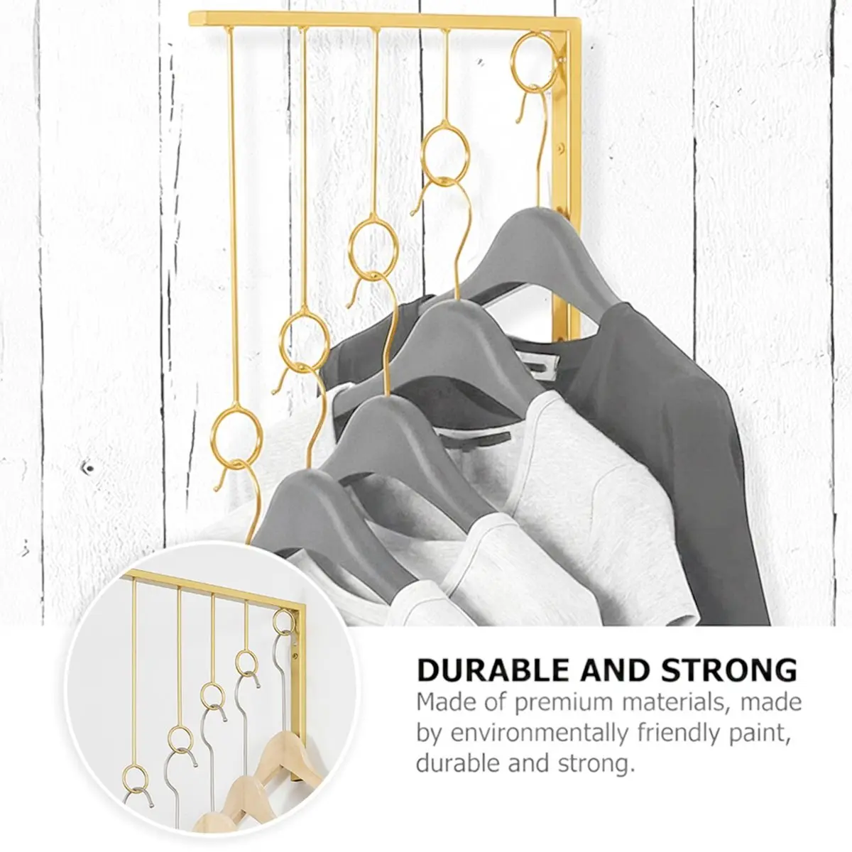 A67T NEW Gold Clothing Selling Store Hangers Iron Art Shelf Wall Hook Garment Show Save Space Cloakroom Underwear Organizer