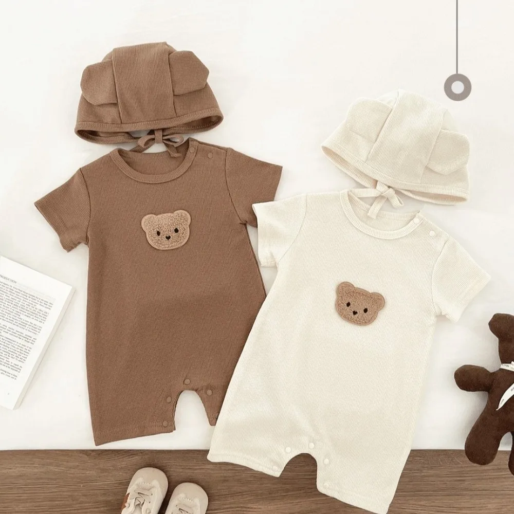 قصيرة الأكمام الطفل رومبير القطن الخالص النسيج الناعم الوليد نيسيي الهراء الملمس لطيف الدب تصميم رومبير للرضيع هدية مجموعة #5