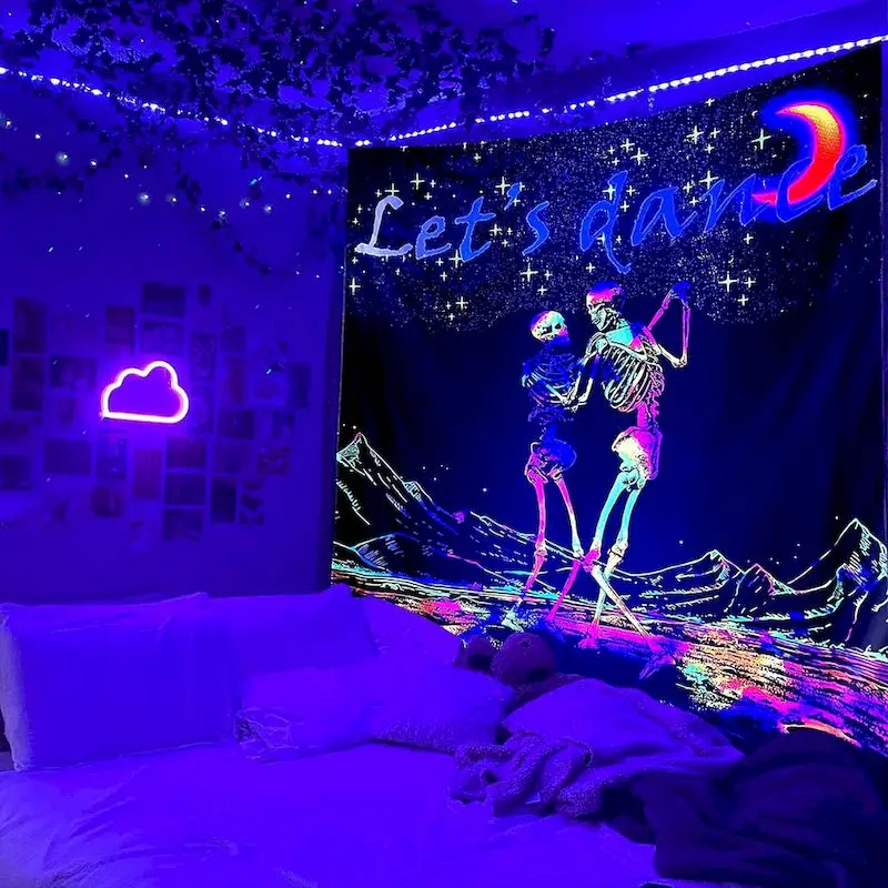 VIKAMA Blacklight Skeleton Dance Tapestry Wall Hanging, 6 Designs, Wall Decor for Bedroom Living Room Dorm