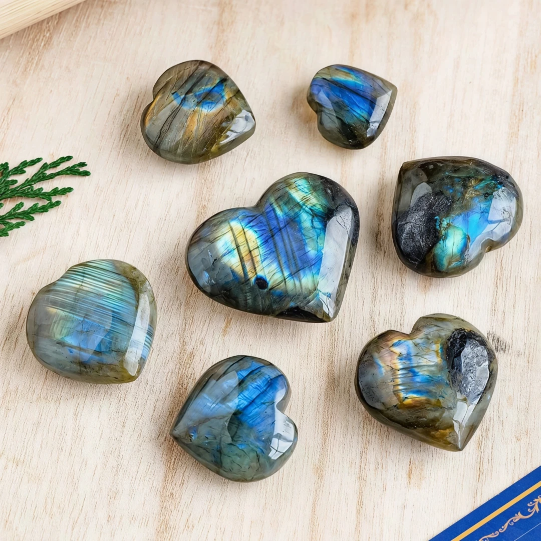 1/2/3pcs Natural Flashy Labradorite Cabochon Heart Shape Labradorite Flatback Stone Smooth Polish Gemstone 2-5cm view 5