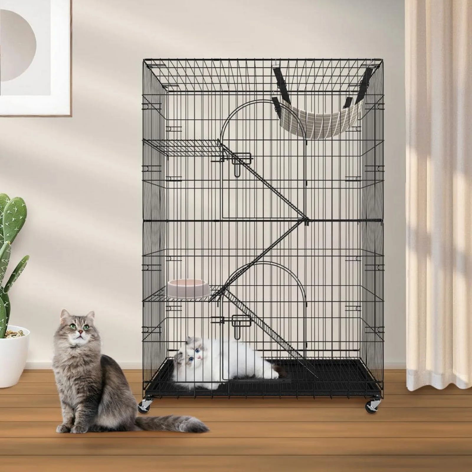 Large Cat Cages 35.4 in. x 23.6 in. x 51 in. 4-Tier Indoor Detachable Metal Playpen Enclosure