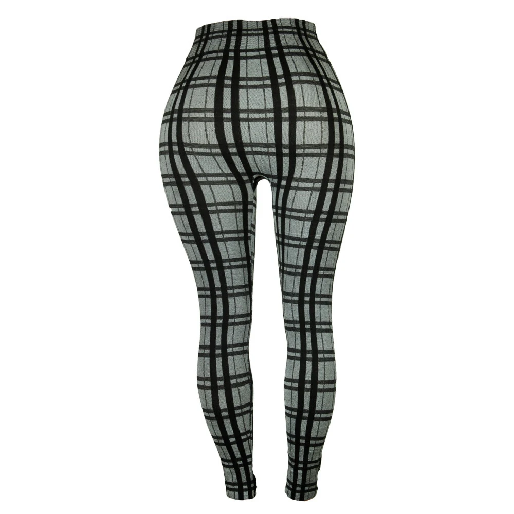 Elastic Women Pants High Waist Jeggings Leggings Pencil Pants Plaid Print Skinny Slacks Slim Fit Stretch Stretchy Bottoms Casual