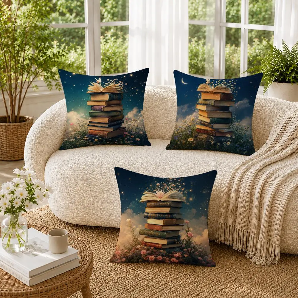 Fantasy Book Stack Bestseller Cushion Cover Pillowcase Sofa Living Room Home Gift Office Decor Protective Covers