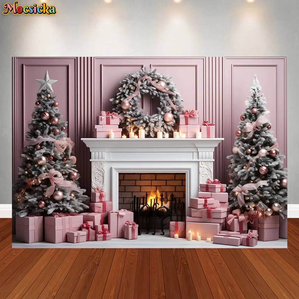 

Christmas Backdrop for Photography Xmas Tree Window Fireplace Gift Santa Winter Family Party Kids Portrait Photo Background