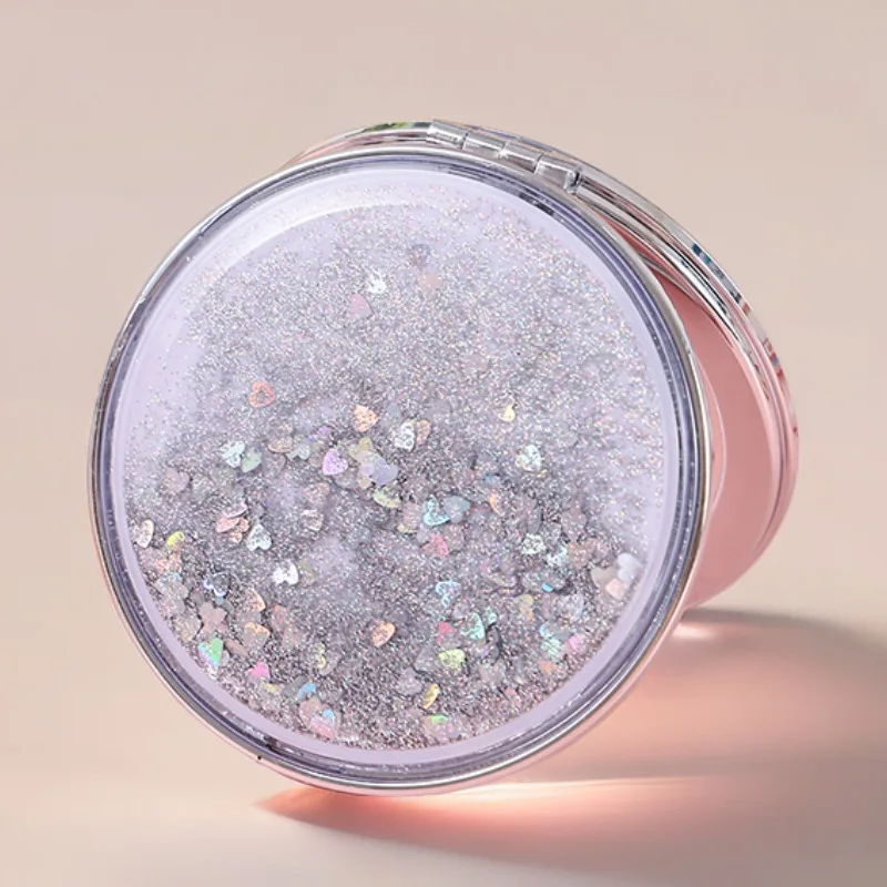 Cute Sweet Cartoon Creative Quicksand Small Mirror Double Sided Portable Pocket Travel Makeup Mirror with Glitter for Girls Gift