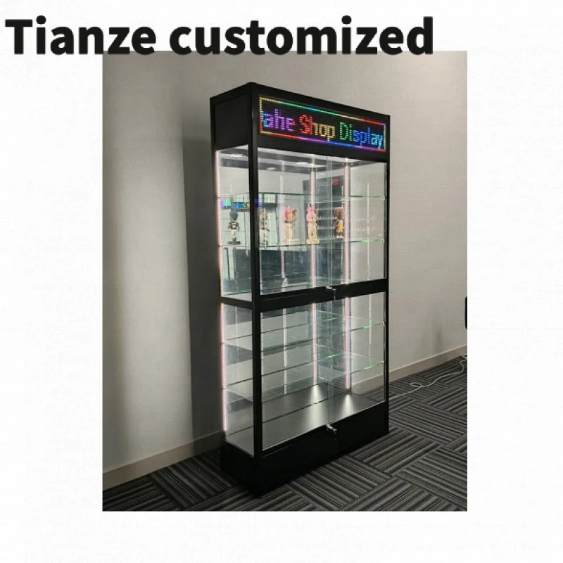 

Customized-Hot Sale LED Screen Smoke Shop Glass Display Window Display Cabinet Lockable Retail Store Showcase with LED Ligh