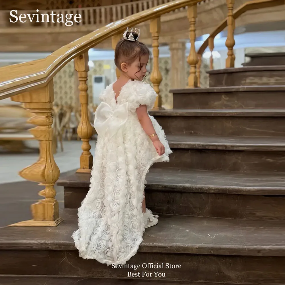 

Роскошные платья Sevintage для девочек А-силуэта с цветочным узором, бантом на спине, пышными рукавами, круглым вырезом, на день рождения, свадебные платья для девочек, детские платья на заказ