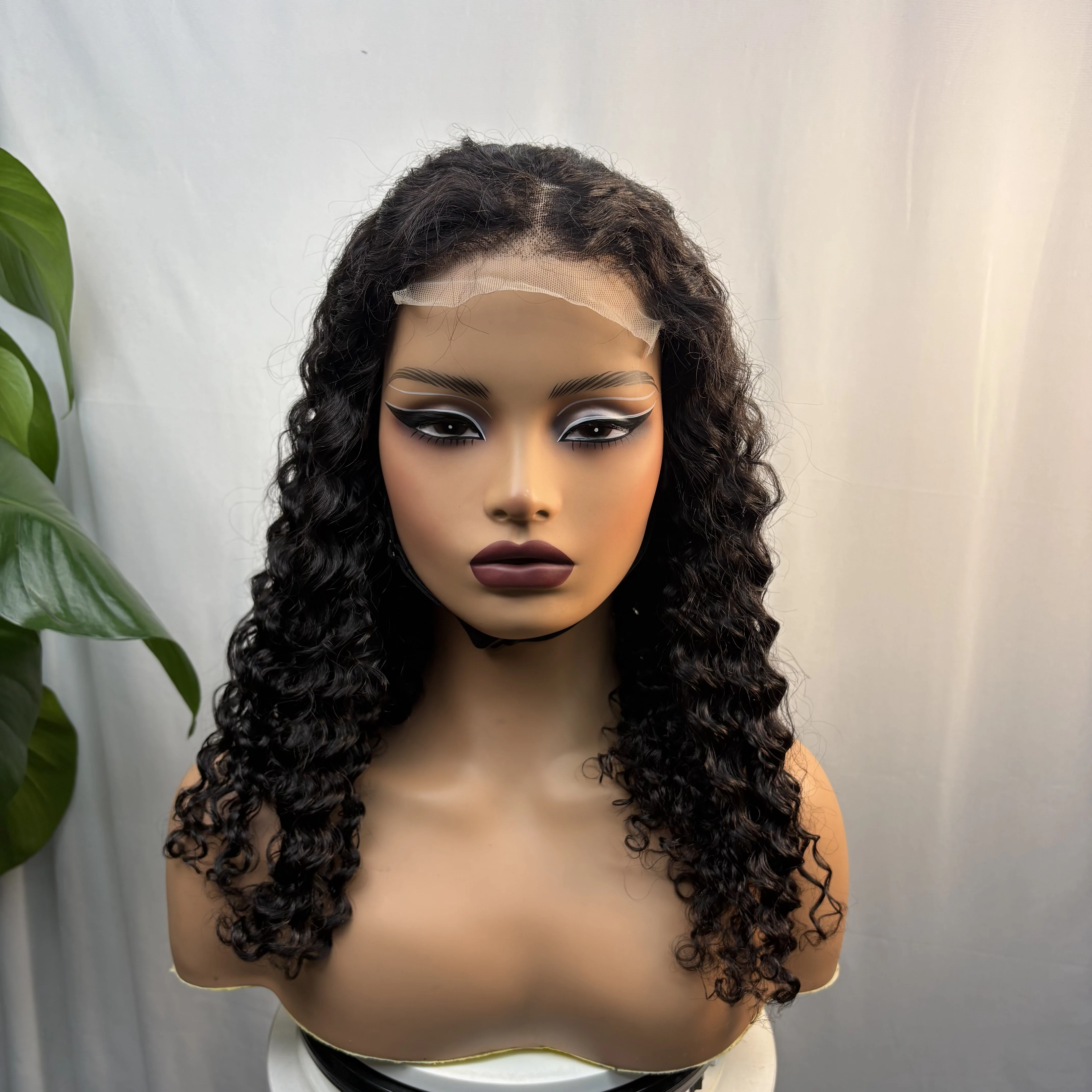 

18inch 250% Density 5x5 Lace Closure Natural Water Wave Human Hair Wigs Deep Wave Curly Hair Wigs for Women PrePlucked Remy