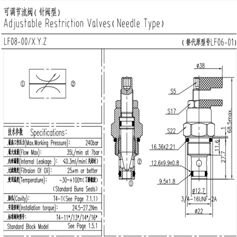 

Valve DLF10-00 NV10 LF12 FC10 Handwheel Threaded Cartridge Adjustable One-way and Two-way Throttle Valve Flow