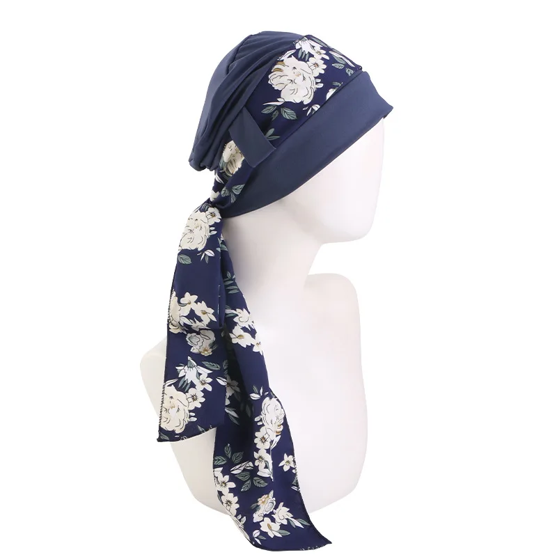 Neue zweiteilige muslimische Stretch-Turbane für Frauen, vorgebundene Kopftücher, Bandanas, Kopftuch für Krebspatienten und Haarausfall, Kopfwickel, Stretch-Hijabs – Detail 8