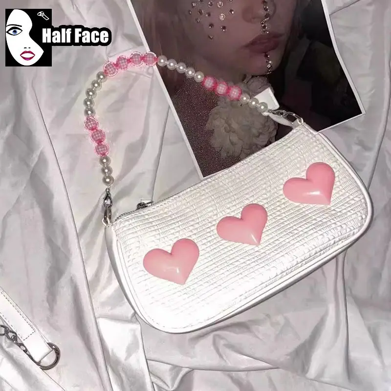 Bolsas Crossbody de um ombro para mulheres, Y2K Spicy Girls, punk gótico, amor rosa, branco, Lolita avançada, bolsa vintage, Harajuku