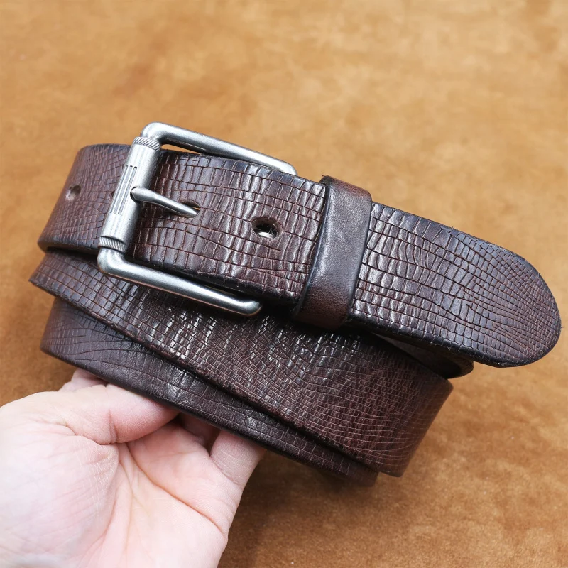 Western Burst Pattern Cowhide Leather Silver Alloy Pin Buckle Men Belt High Quality Genuine Leather Belt for mens