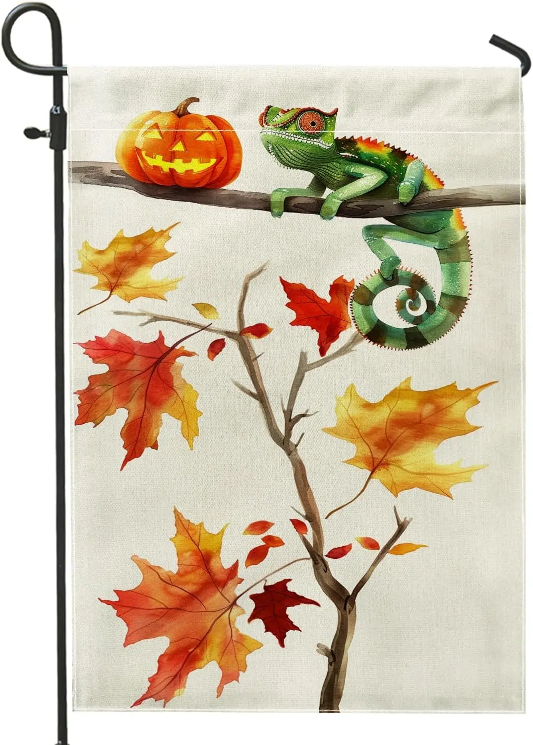 Autumn Chameleons Garden Flag, Green Lizard Pumpkin Fall Decor Double Sided Burlap Yard Banner, Outdoor Lawn Decoration for  yyi