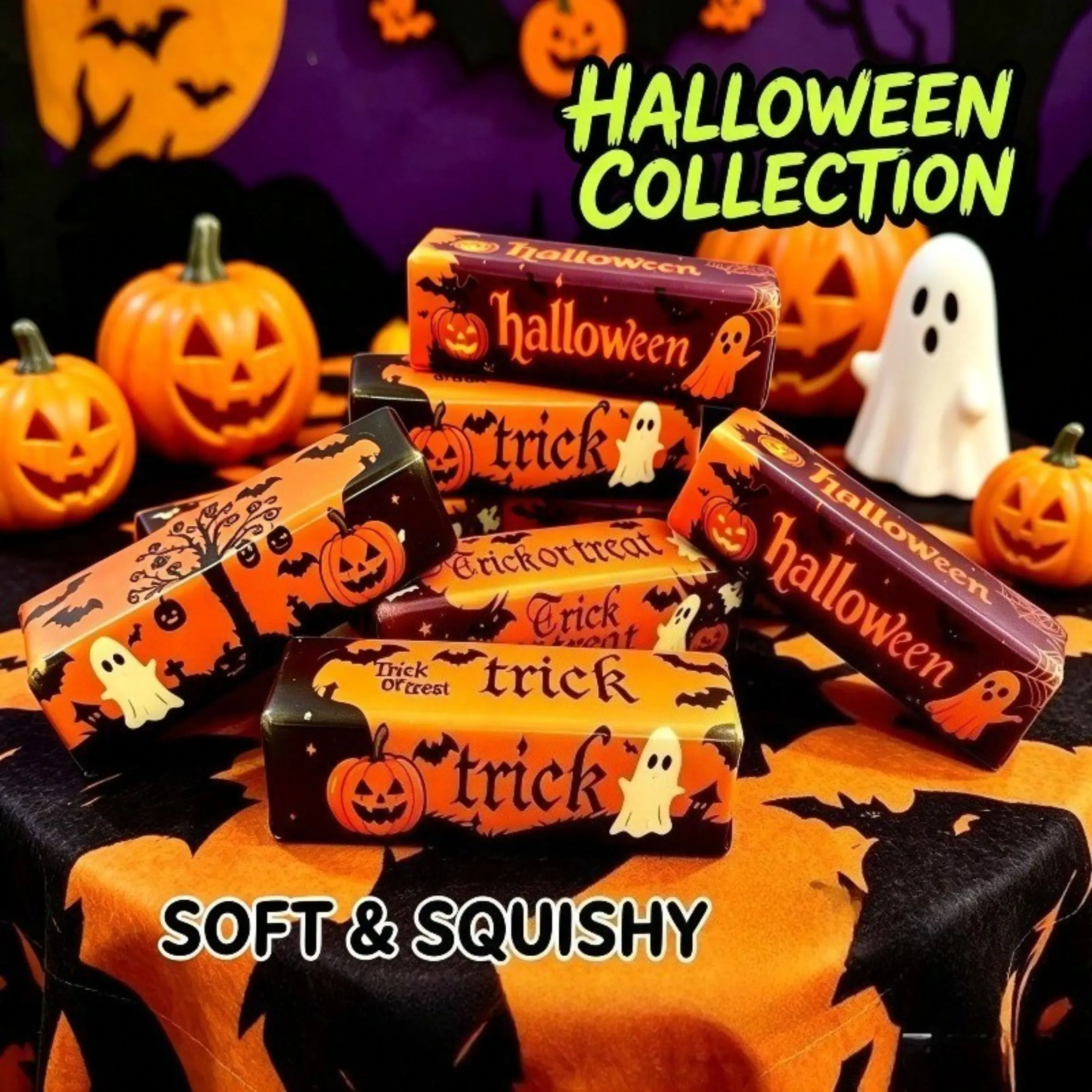 Halloween-Butter-Squishy-Spielzeug, langsam aufsteigendes, weiches Quetschspielzeug, Kürbis-Geist-Stressabbau-Sensorik-Fidget-Spielzeug für Kinder und Erwachsene