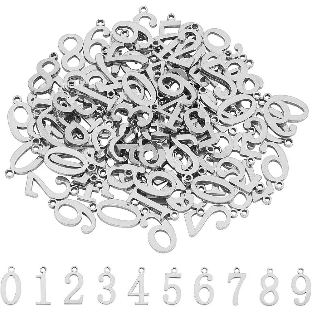 

About 100pcs Number 0~9 Metal Charms Stainless Steel Pendants Hypoallergenic Pendants 1.5mm Small Hole for DIY Jewelry Finding